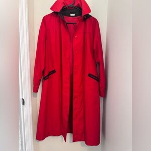 Vintage Vibrant Red Long Raincoat